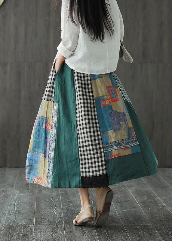 Sylis | Contrast Color Stitching Skirt Female Spring New Retro Literary Loose Elastic Waist Skirt