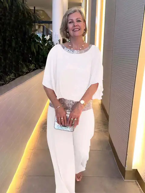 Elegant night Sylis: Shiny top and palazzo pants