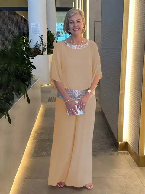 Elegant night Sylis: Shiny top and palazzo pants
