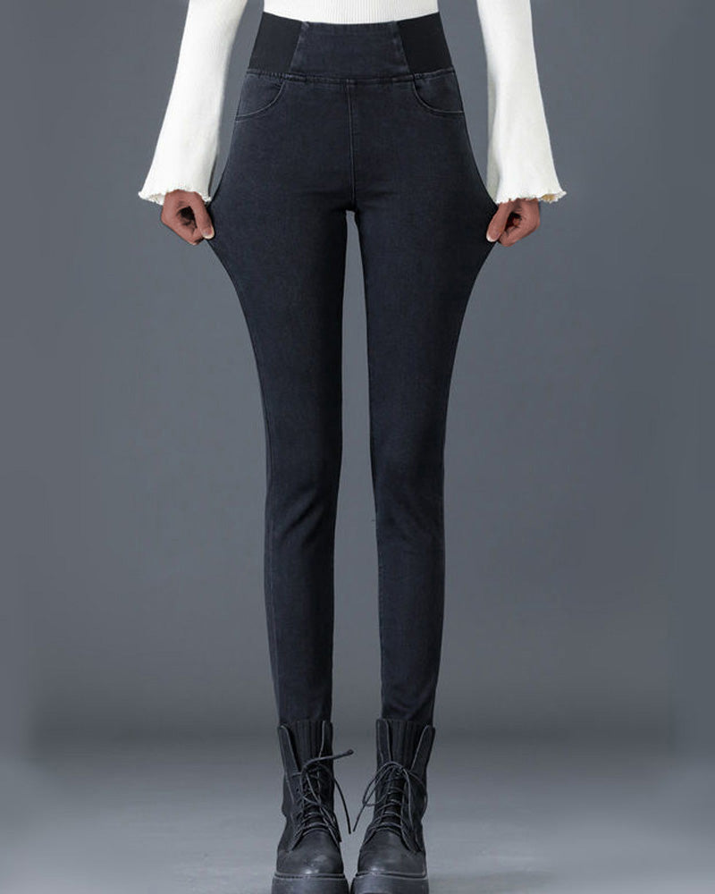 Sylis-Mode - Comfortable Winter Thermal Warm Fleece Lined Leggings with High Waist Cut for Women