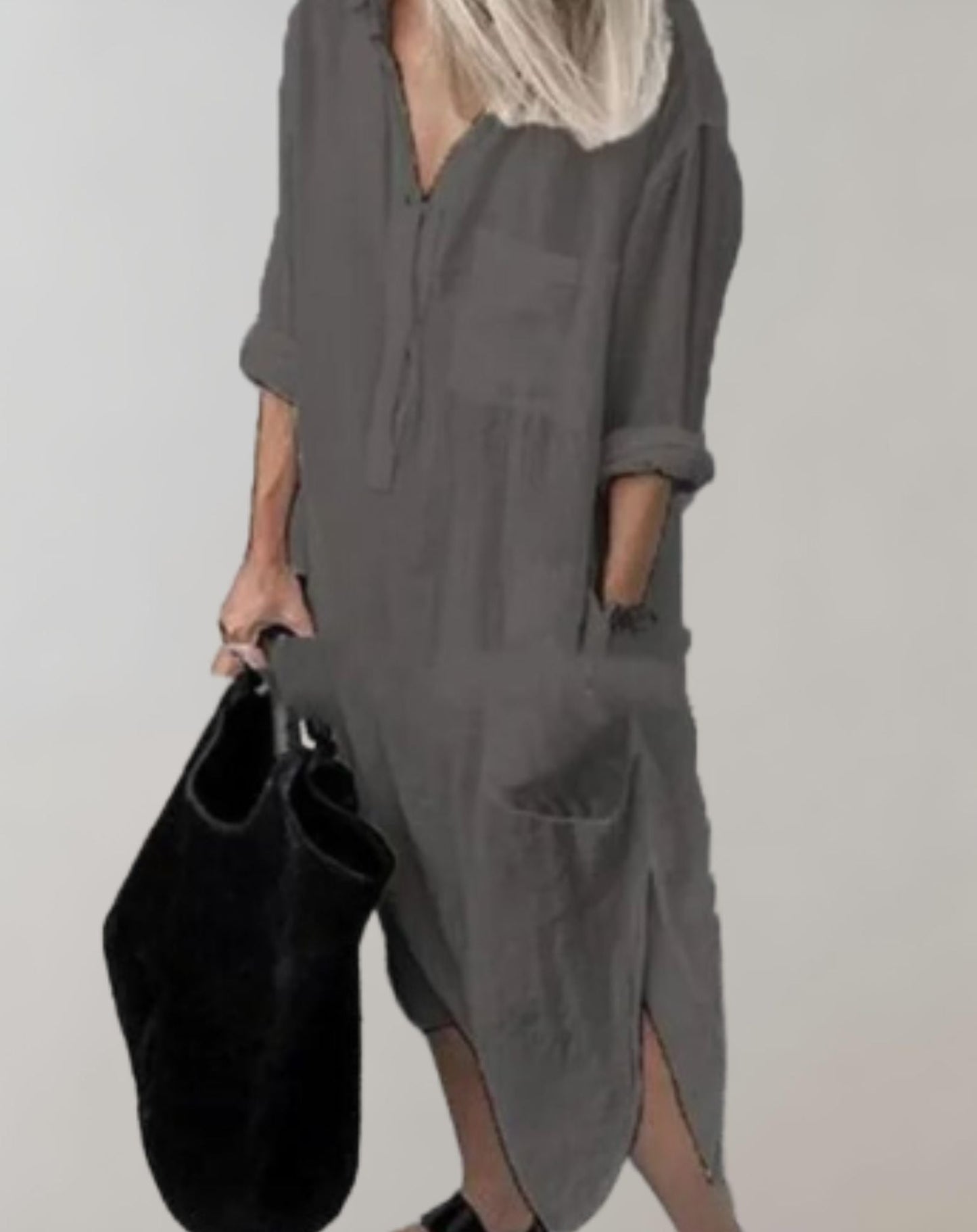 Sylis - Loose long dress with long sleeves and side pockets dress