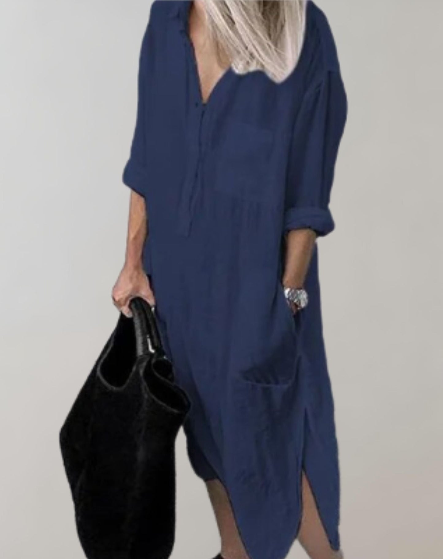 Sylis - Loose long dress with long sleeves and side pockets dress