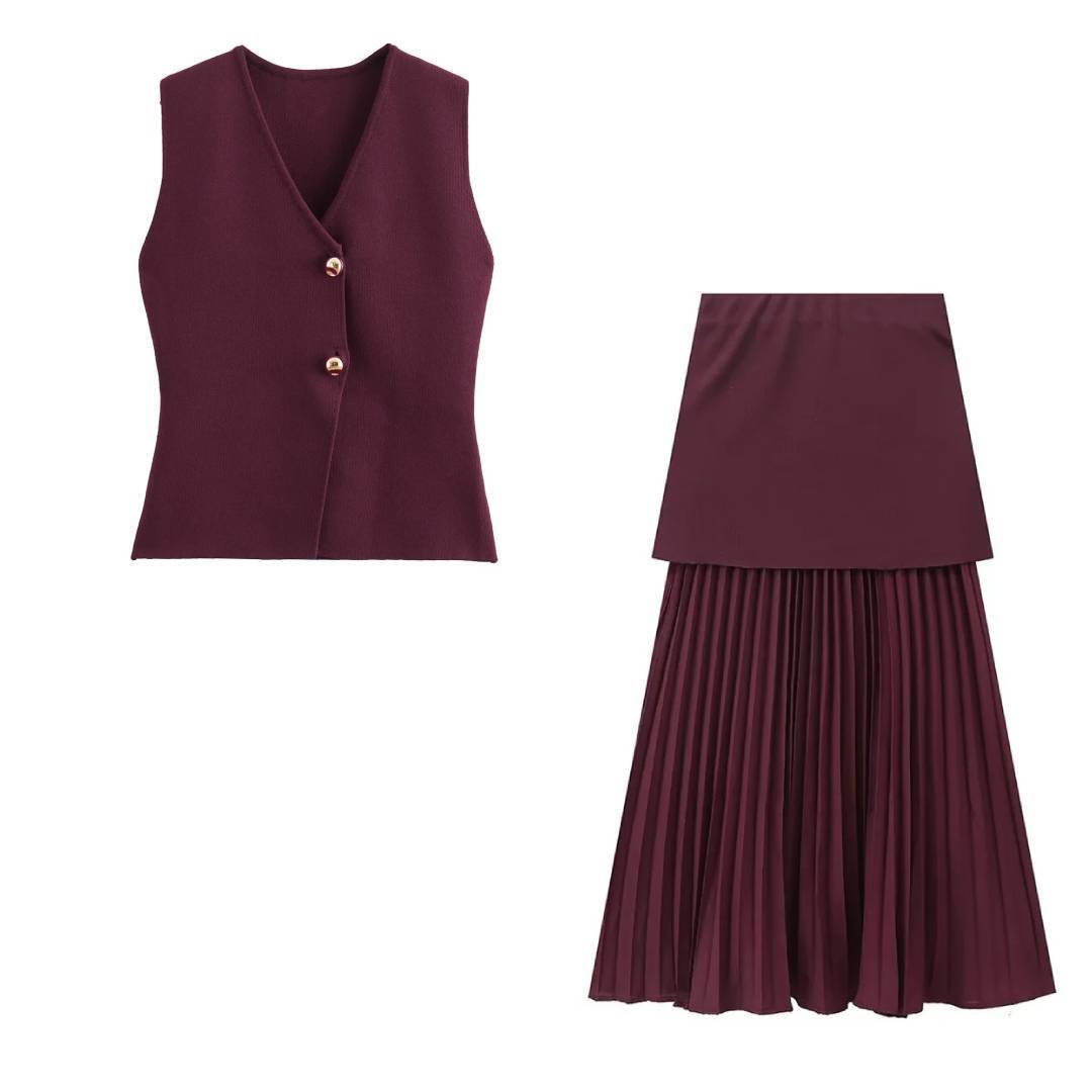 Sylis - Elegant Knitted 2-Piece Vest and Skirt Set