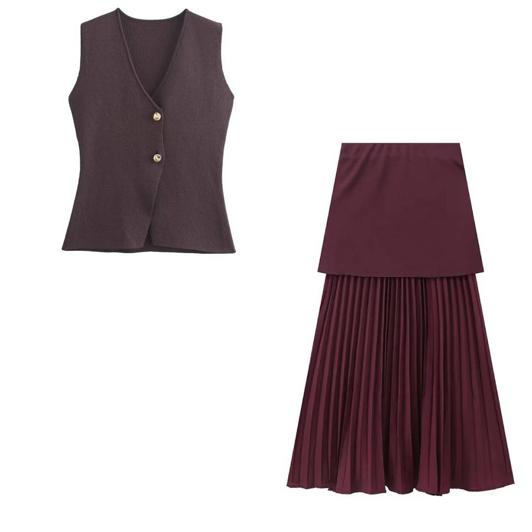 Sylis - Elegant Knitted 2-Piece Vest and Skirt Set