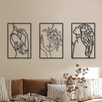 Minimalist Metal Line Art Floral Portrait Triptych Wall Panels Meroci