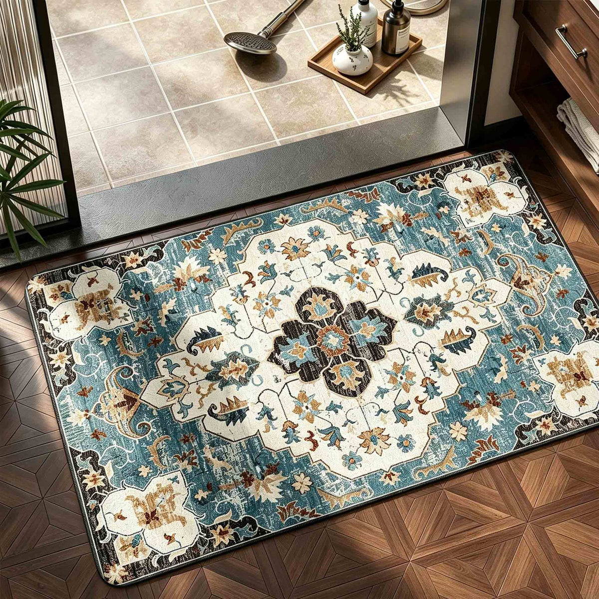 Floral Print Bath Mat