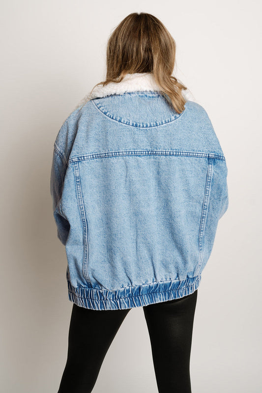 Sylis | Women's Washed Denim Jacket Fleece Collar