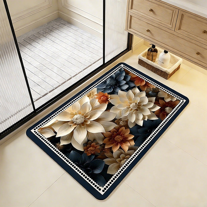 Floral Patterned Memory Foam Bath Mat