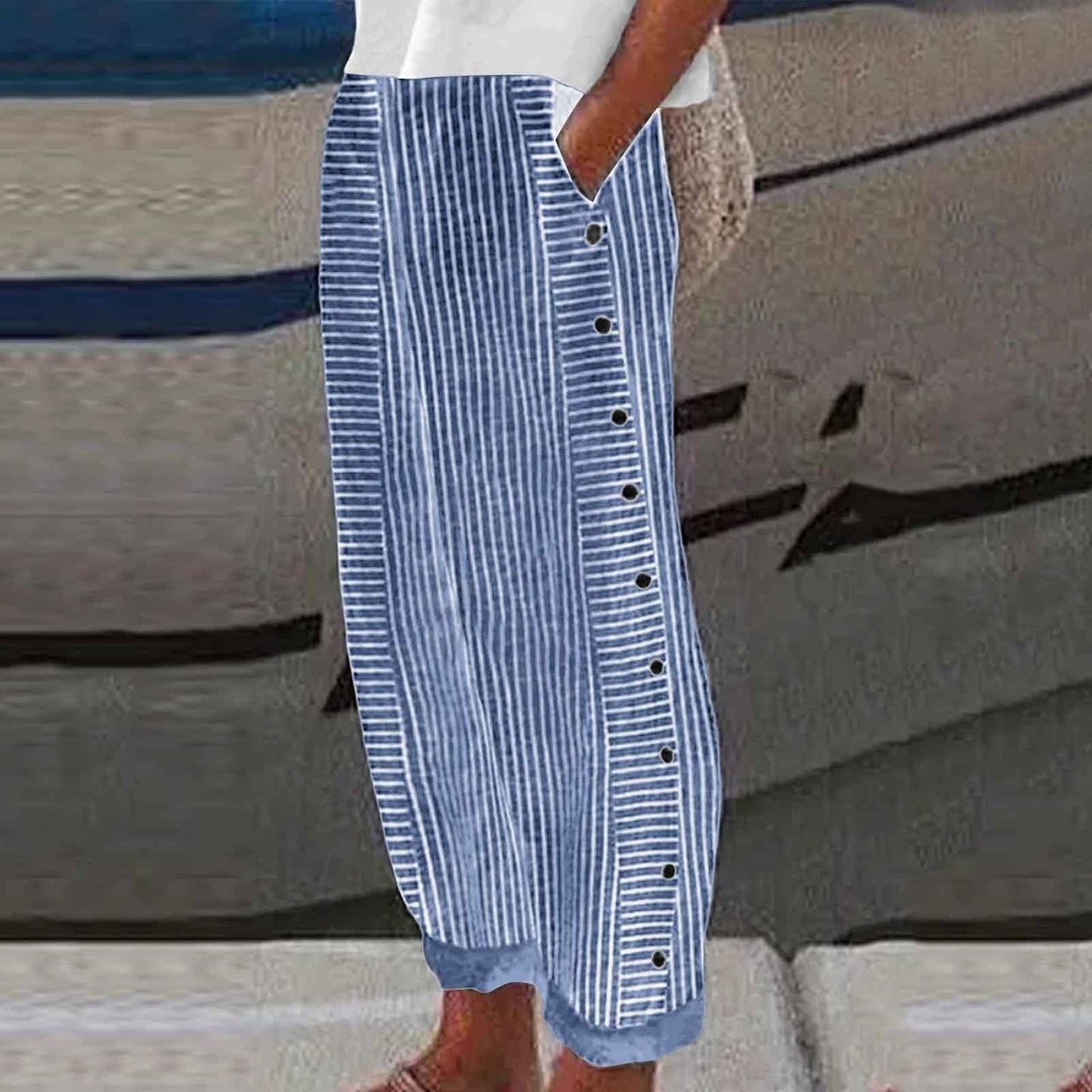 Sylis | Striped Button-Accent Pants