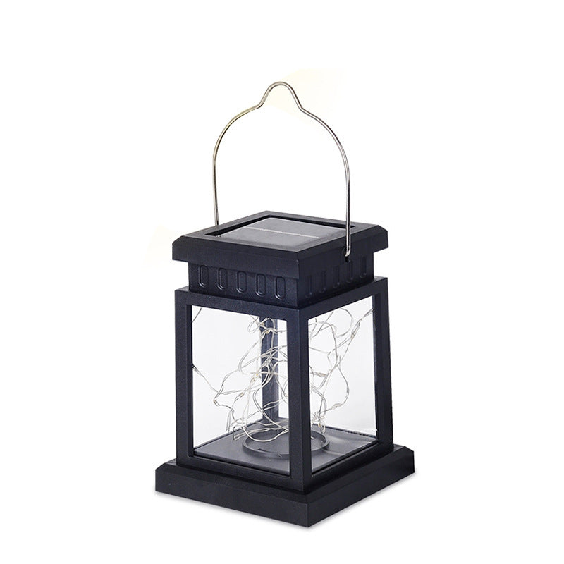 Outdoor Hanging LED Faux-Candle Glass-Pane Solar Lantern