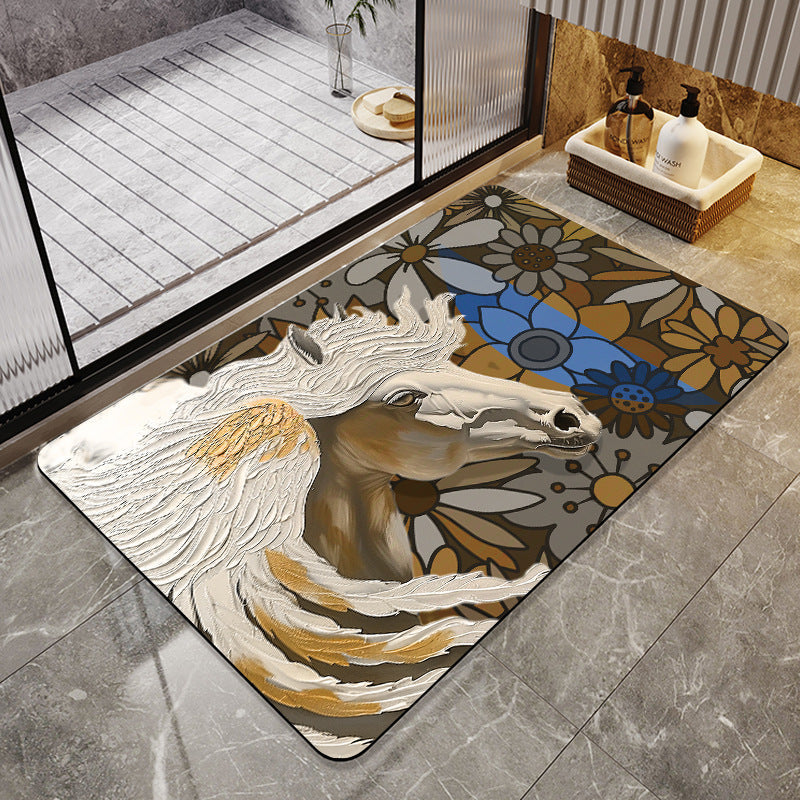 Artistic Horse-Themed Bath Mat