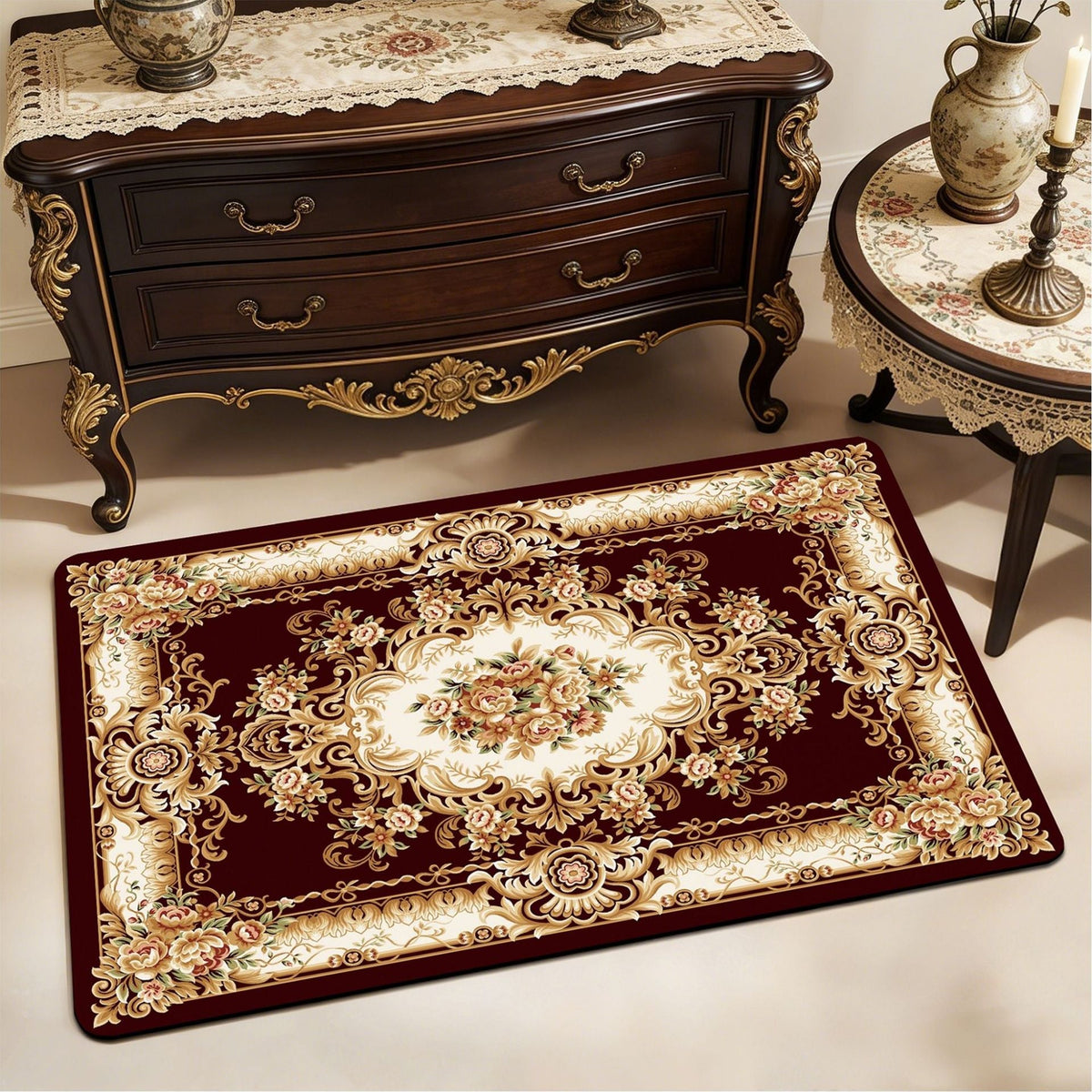 Vintage Floral Design Bath Mat