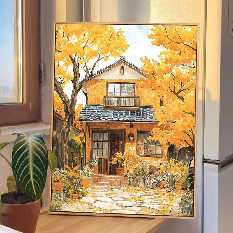 Autumn House Scene Canvas Wall Art Meroci