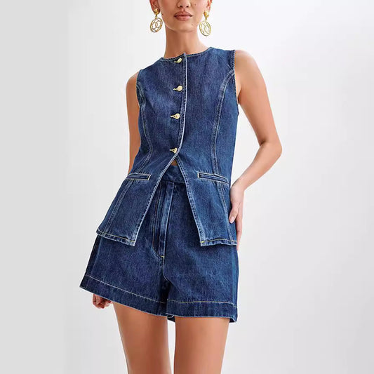 Sylis | Denim Vest and Shorts Set