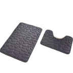 Pebble-Texture Memory Foam Bath Mat Set with U-Shaped Toilet Contour and Rectangular Non-Slip Rug