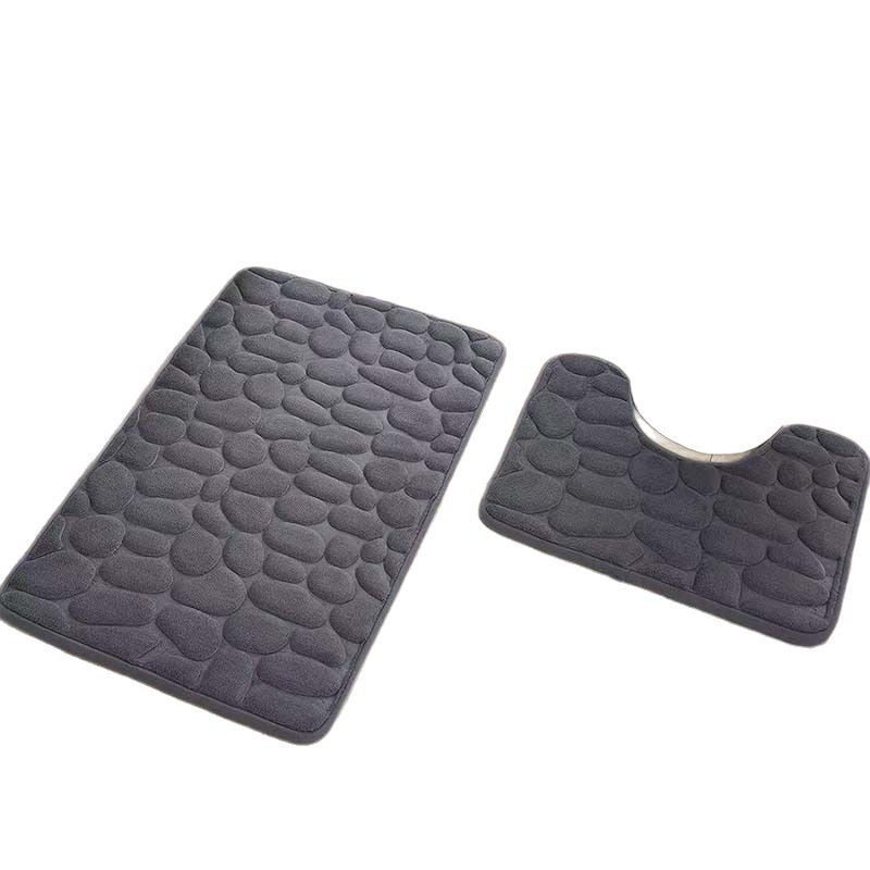 Pebble-Texture Memory Foam Bath Mat Set with U-Shaped Toilet Contour and Rectangular Non-Slip Rug
