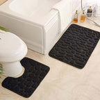 Pebble-Texture Memory Foam Bath Mat Set with U-Shaped Toilet Contour and Rectangular Non-Slip Rug