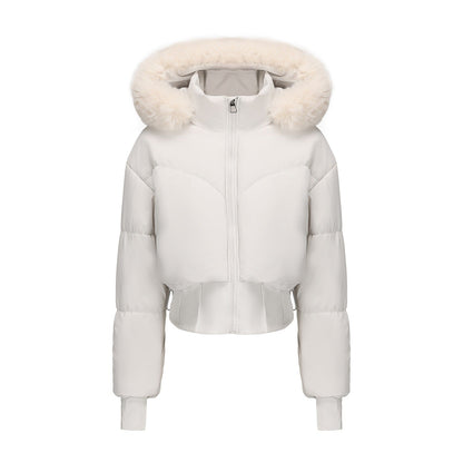 Sylis cropped down jacket with removable hood and faux fur detail Heidi fashion