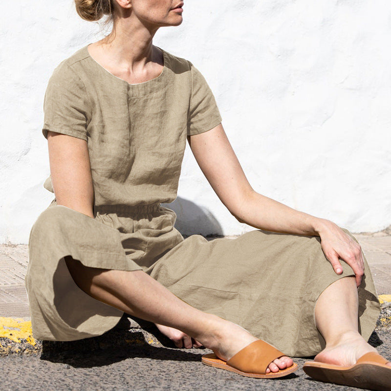 Sylis | Plain Short Sleeve Linen Jumpsuit