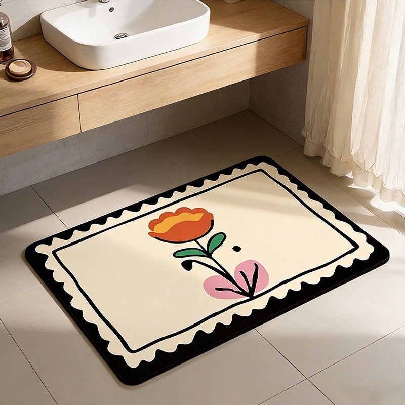 Decorative Floral Print Bath Mat