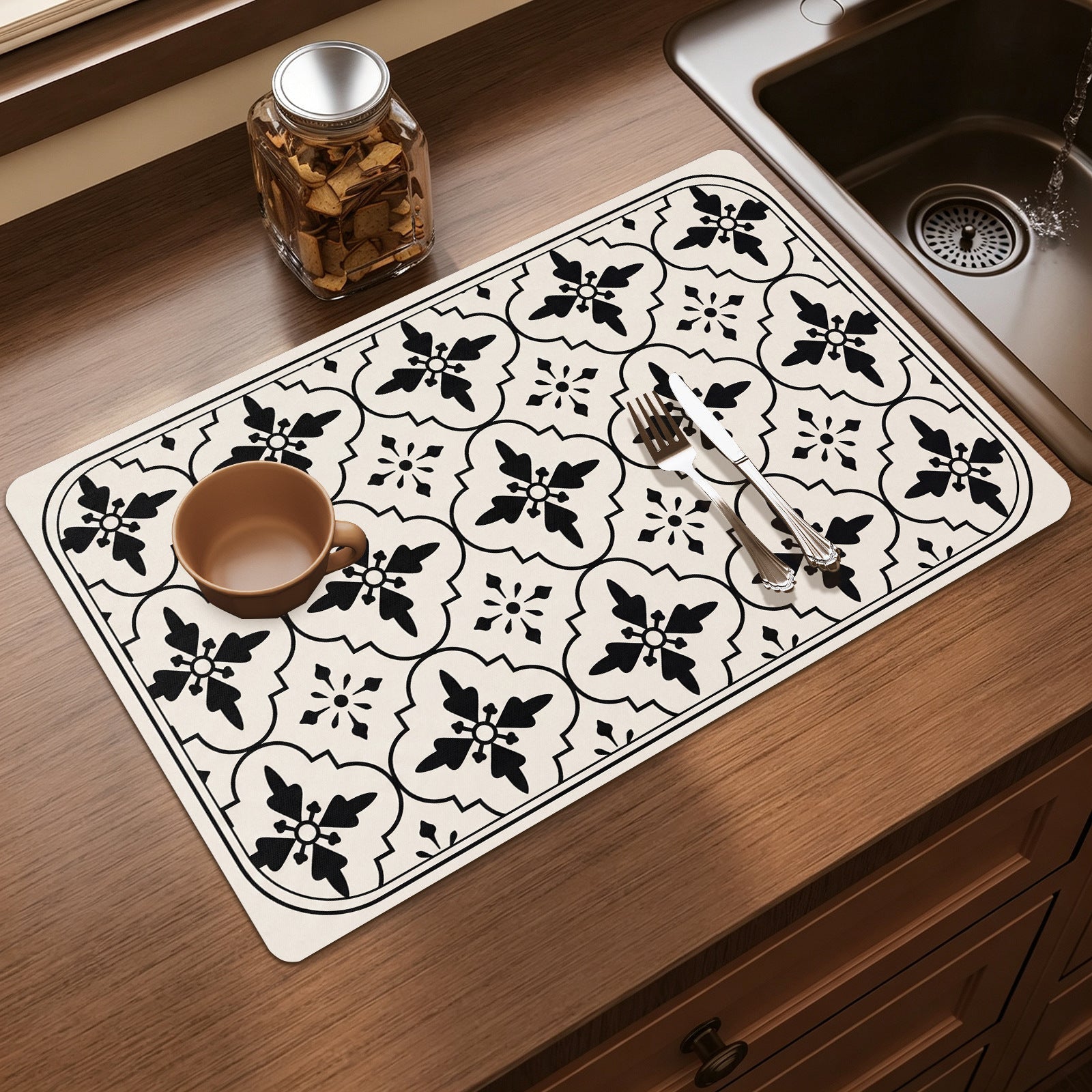 Elegant Floral Print Kitchen Mat