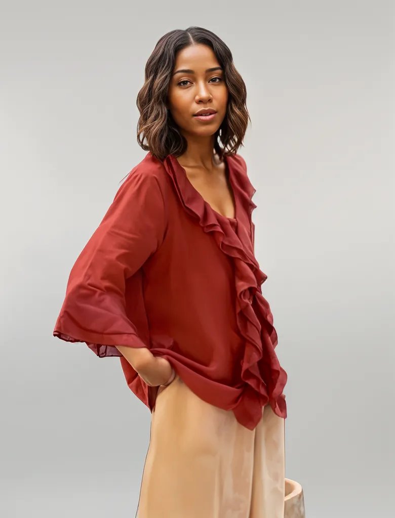 Sylis | Ruffled Cotton Linen  Sleeves Shirt