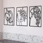Minimalist Metal Line Art Floral Portrait Triptych Wall Panels Meroci