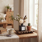 Scalloped reclaimed wood display pedestal for candles and succulents