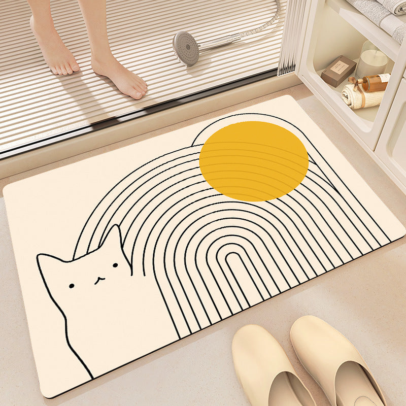 Artistic Cat-Themed Bath Mat