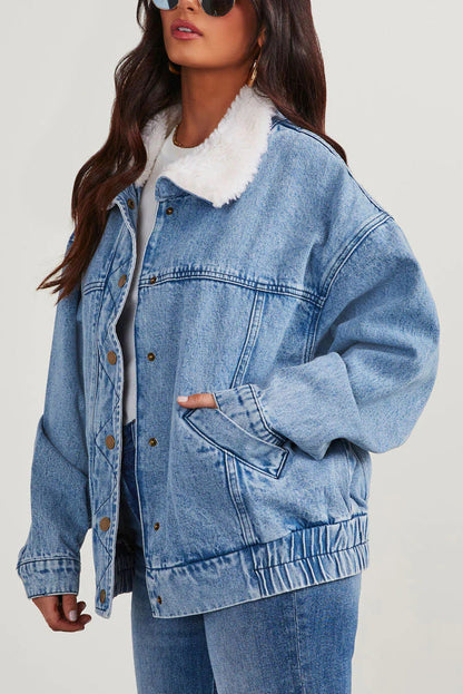 Sylis | Women's Washed Denim Jacket Fleece Collar
