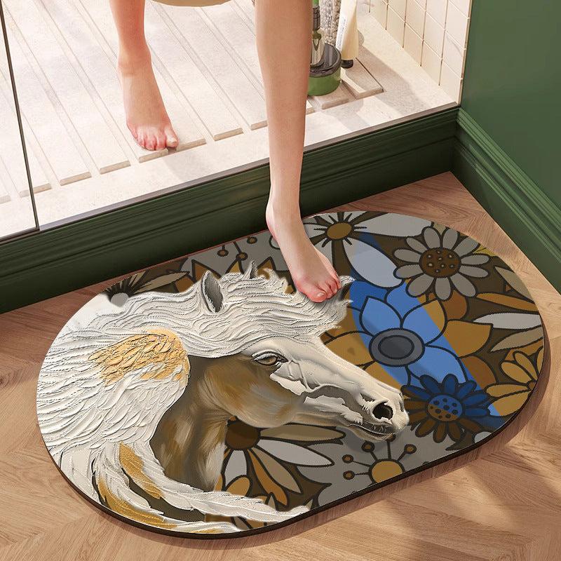 Artistic Horse-Themed Bath Mat