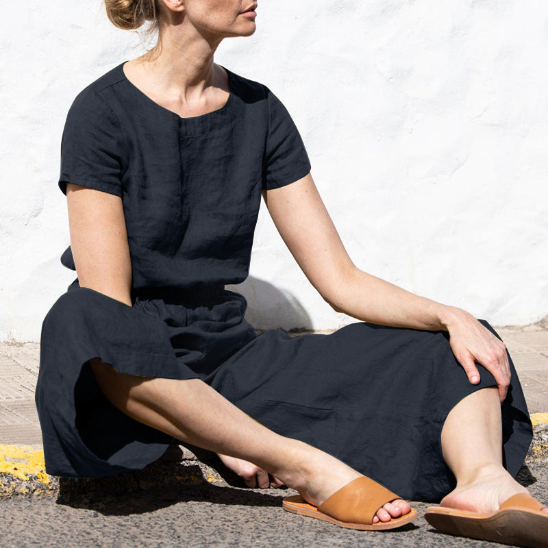 Sylis | Plain Short Sleeve Linen Jumpsuit