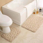 Pebble-Texture Memory Foam Bath Mat Set with U-Shaped Toilet Contour and Rectangular Non-Slip Rug