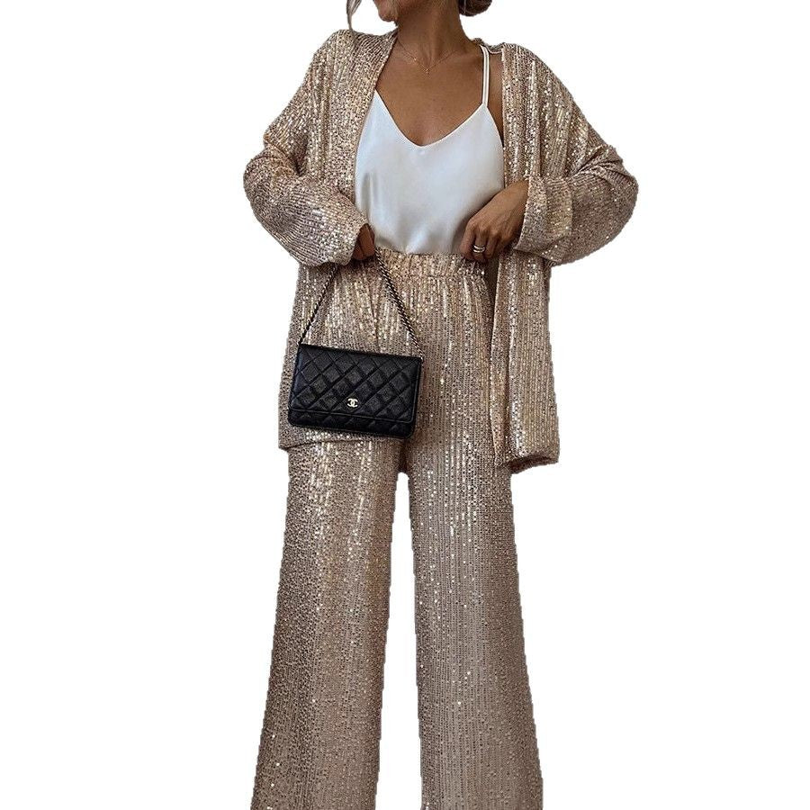 Sylis Glittering Blazer Suit with Wide Legs and Shimmering Sequins Heidi Fashion