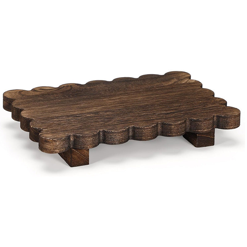 Scalloped reclaimed wood display pedestal for candles and succulents
