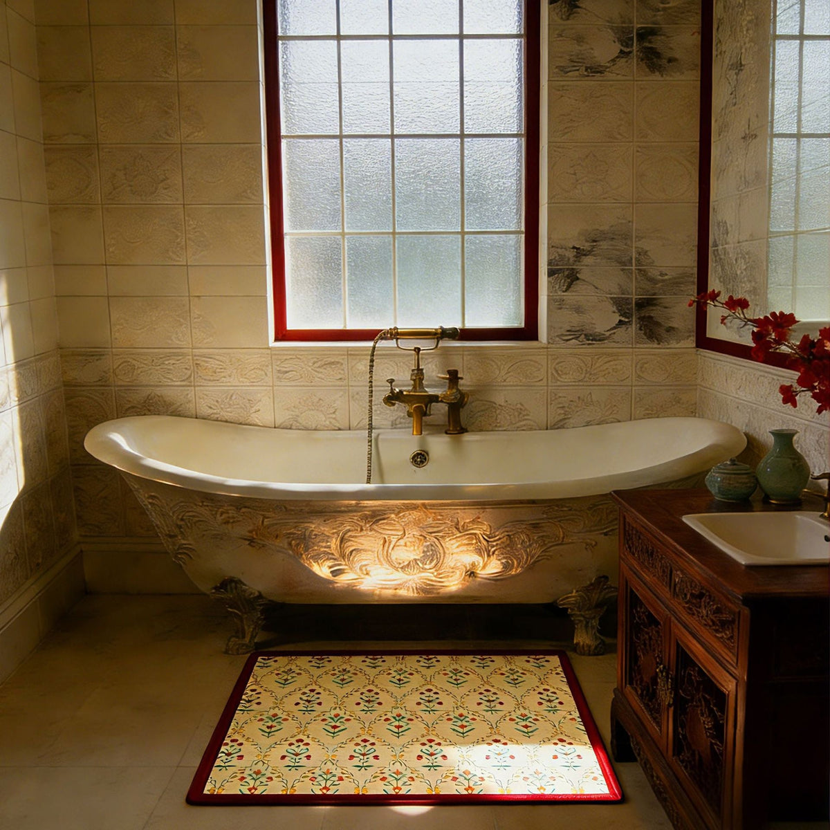 Vintage Floral Pattern Bath Mat