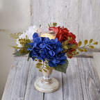 Unisex decorative candle plate with glass candle holder and artificial hydrangeas in country house style