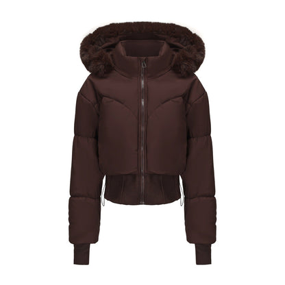 Sylis cropped down jacket with removable hood and faux fur detail Heidi fashion