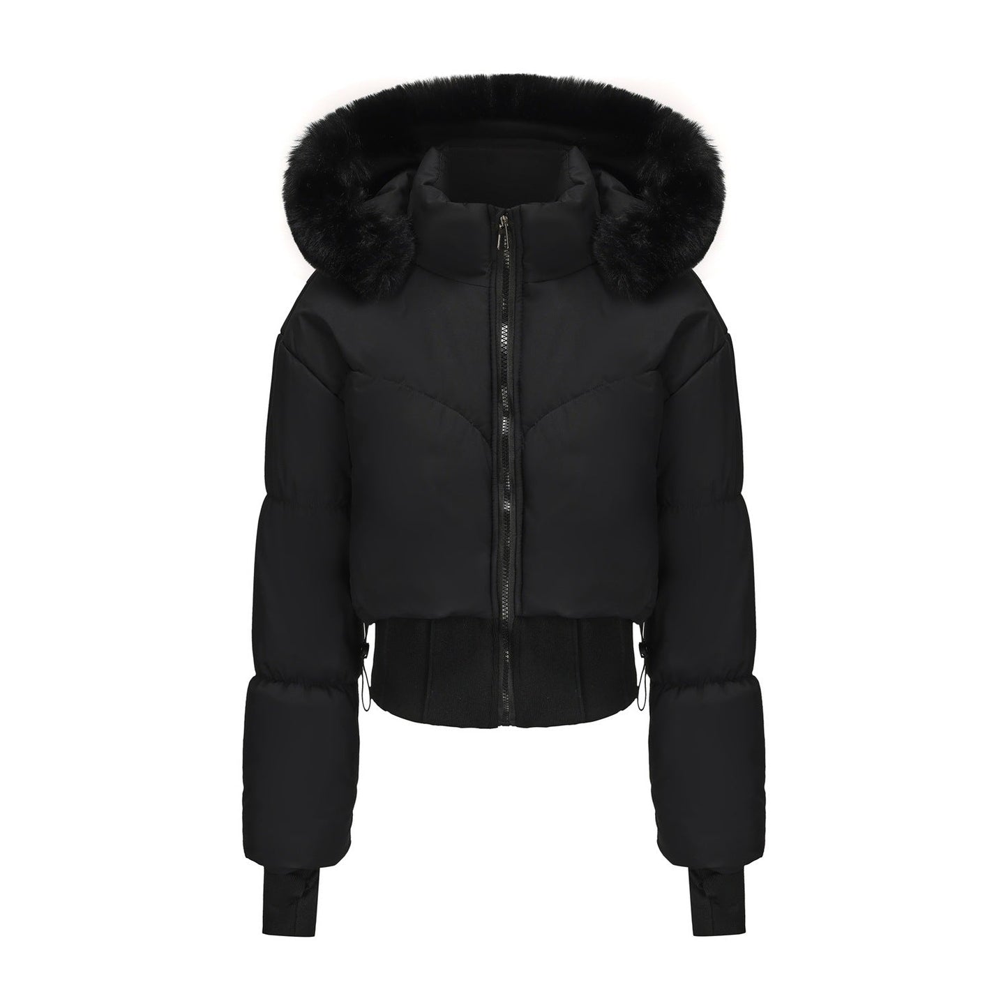 Sylis cropped down jacket with removable hood and faux fur detail Heidi fashion