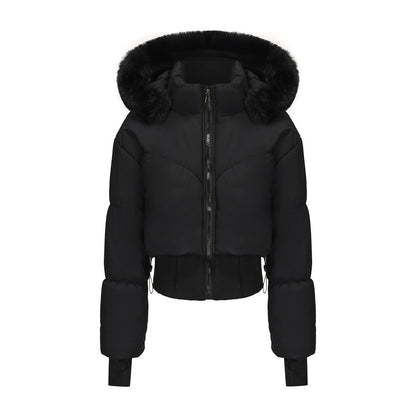 Sylis cropped down jacket with removable hood and faux fur detail Heidi fashion