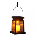 Rustic Hanging Solar Lantern With Flickering LED Candle And Waterproof Glass Panels