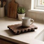 Scalloped reclaimed wood display pedestal for candles and succulents