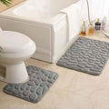 Pebble-Texture Memory Foam Bath Mat Set with U-Shaped Toilet Contour and Rectangular Non-Slip Rug