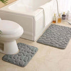 Pebble-Texture Memory Foam Bath Mat Set with U-Shaped Toilet Contour and Rectangular Non-Slip Rug