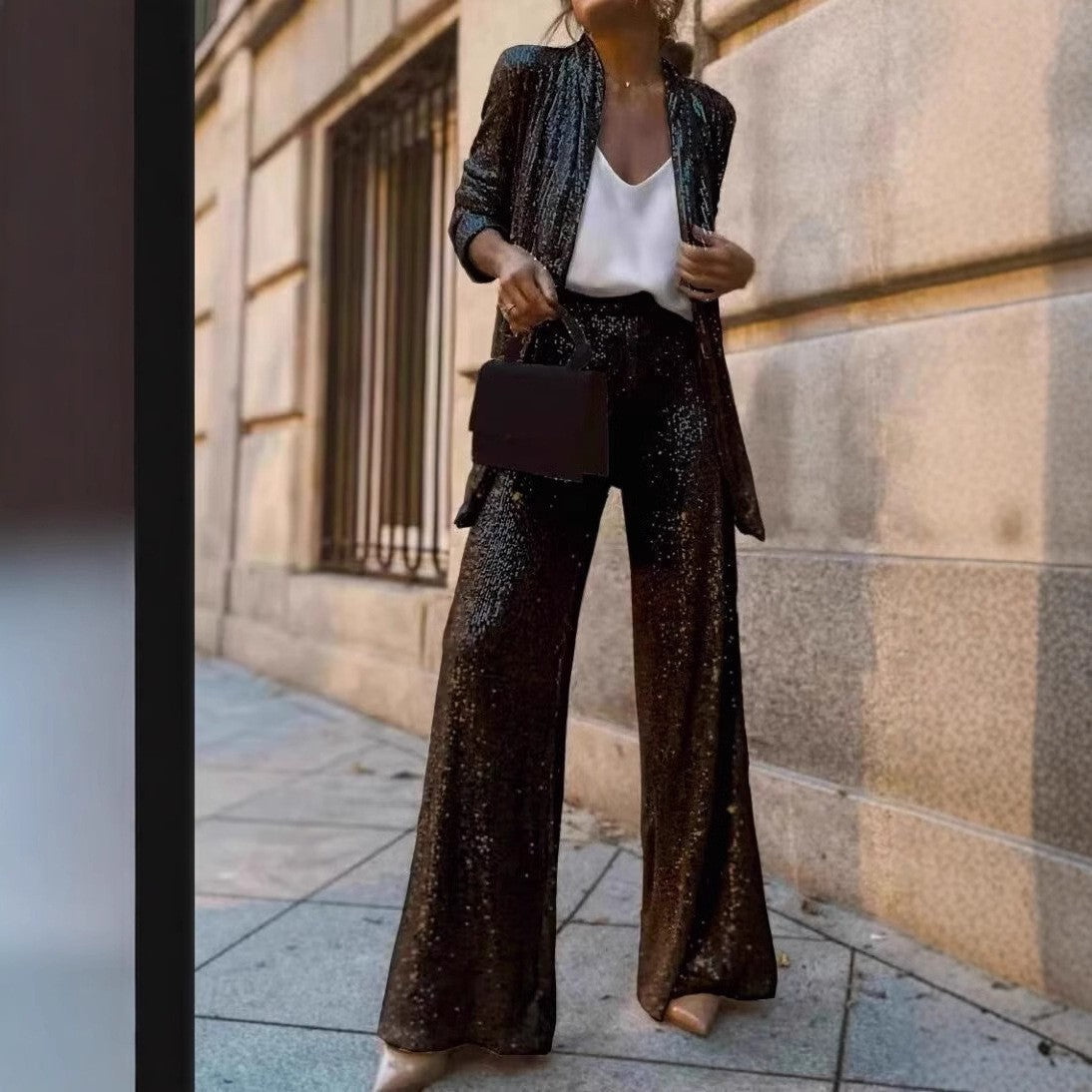 Sylis Glittering Blazer Suit with Wide Legs and Shimmering Sequins Heidi Fashion