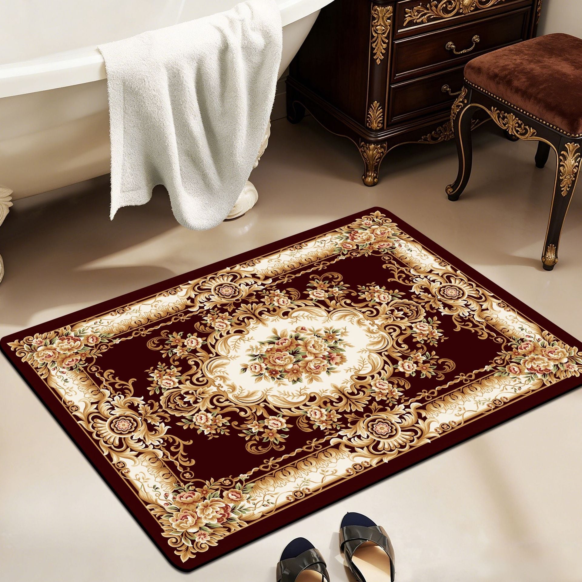 Vintage Floral Design Bath Mat