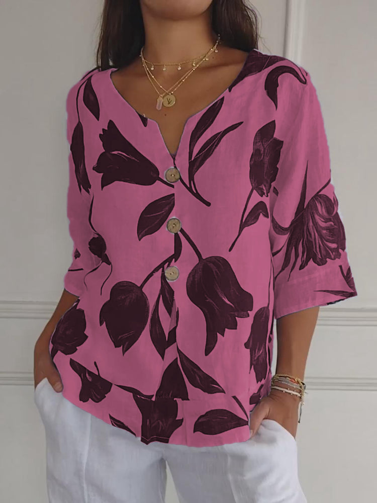 Sylis | Printed V-neck Jersey Shirt