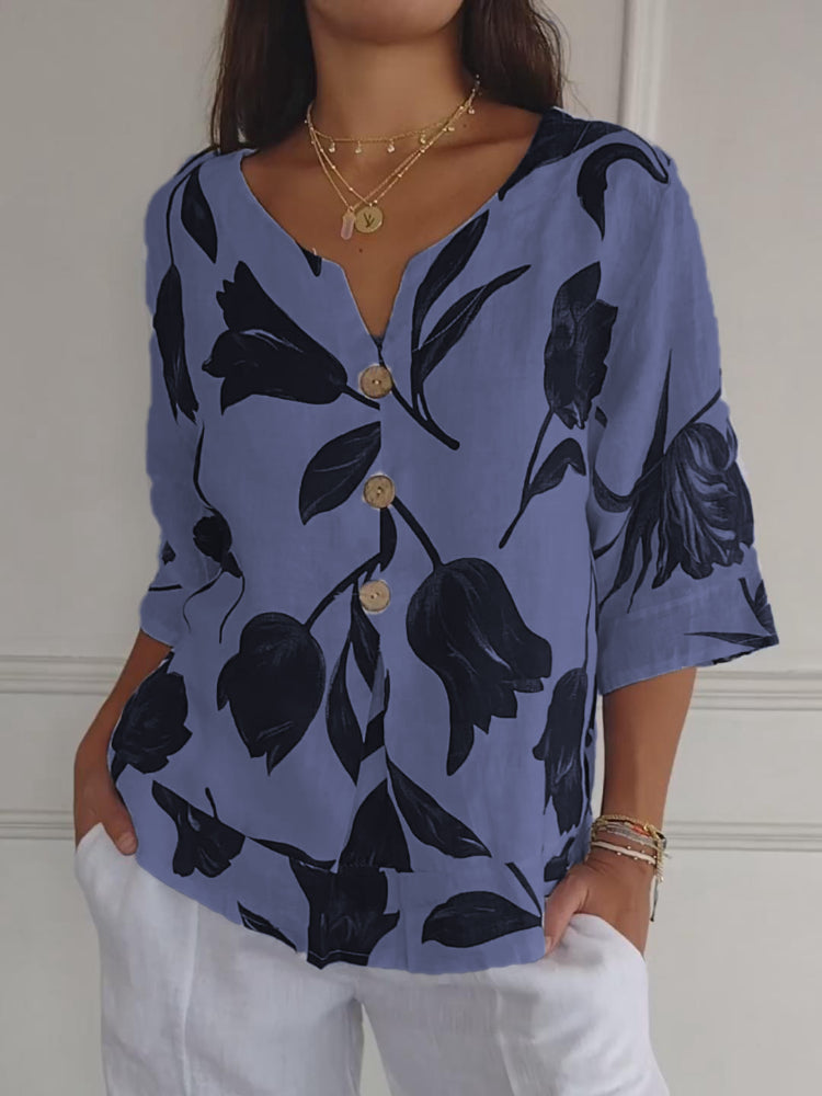 Sylis | Printed V-neck Jersey Shirt