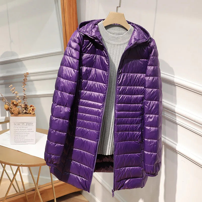 Sylis-Mode - Long down jacket for women with hood