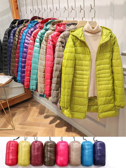 Sylis-Mode - Long down jacket for women with hood